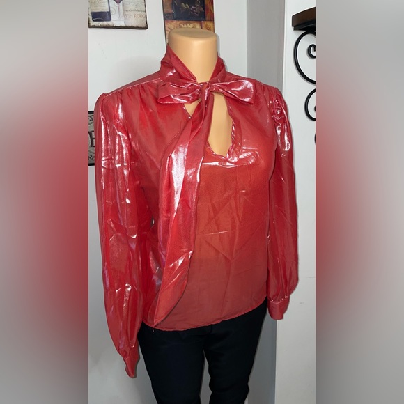 LOVE STORY Tops - LOVE STORY NEVER WEAR Women's Shiny Prince Metallic Foil Glitter Bow Red size XL